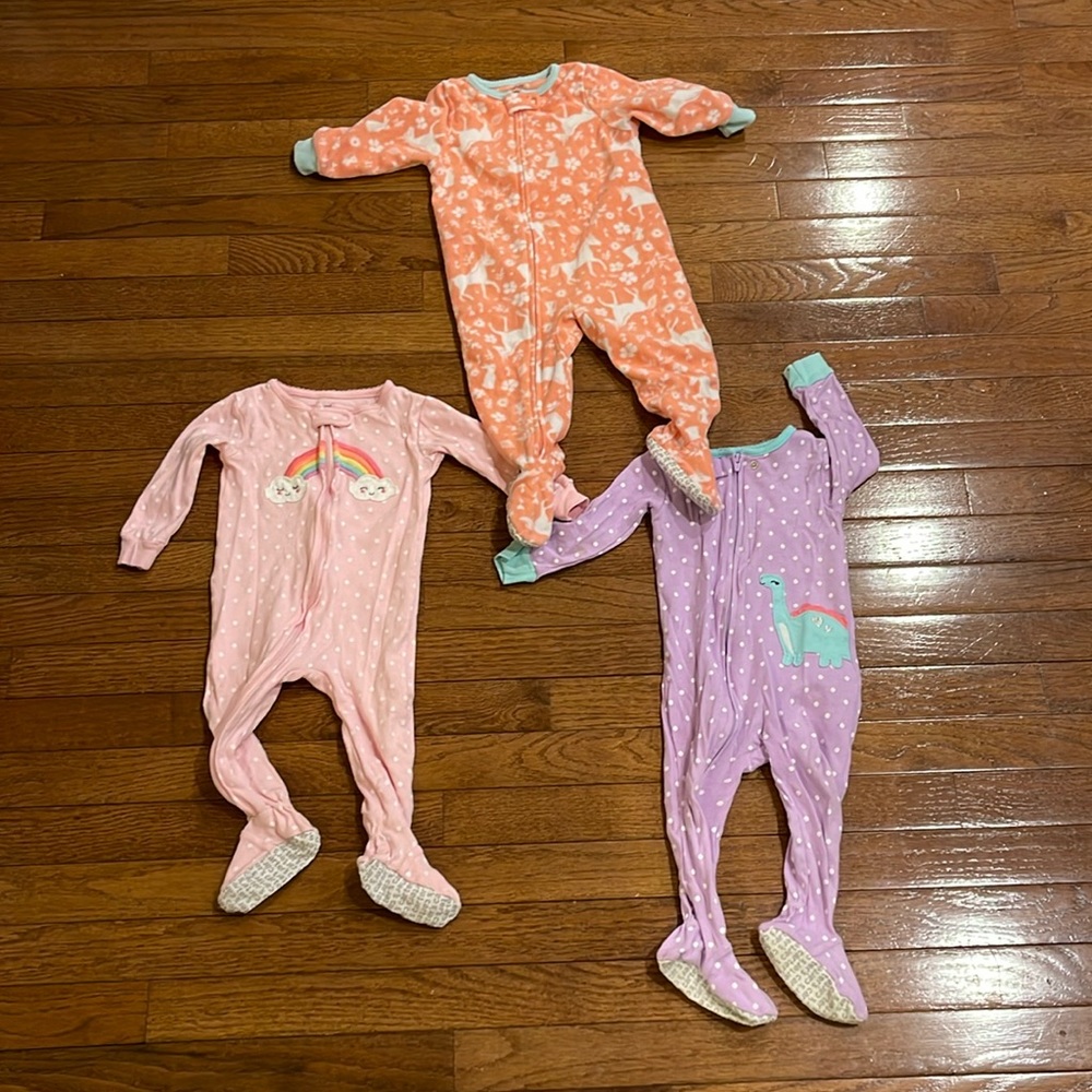 Carter’s bundle of 3 girls footie pajamas
